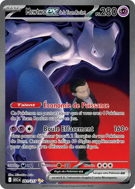 Carte Mewtwo ex de la Team Rocket 281/217